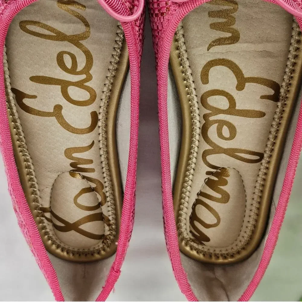 SAM EDELMAN KIDS “FELICIA” BALLET FLATS – PINK BOUCLÉ – SIZE 13M – CHARM DETAIL